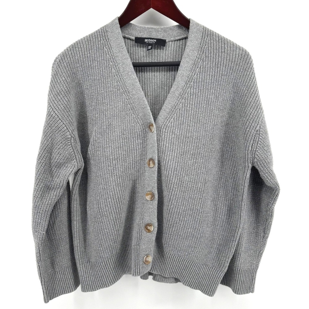 Hudson Cardigan Grey Ribbed Button Front Sweater Clean Girl Indie Grandpacore M
